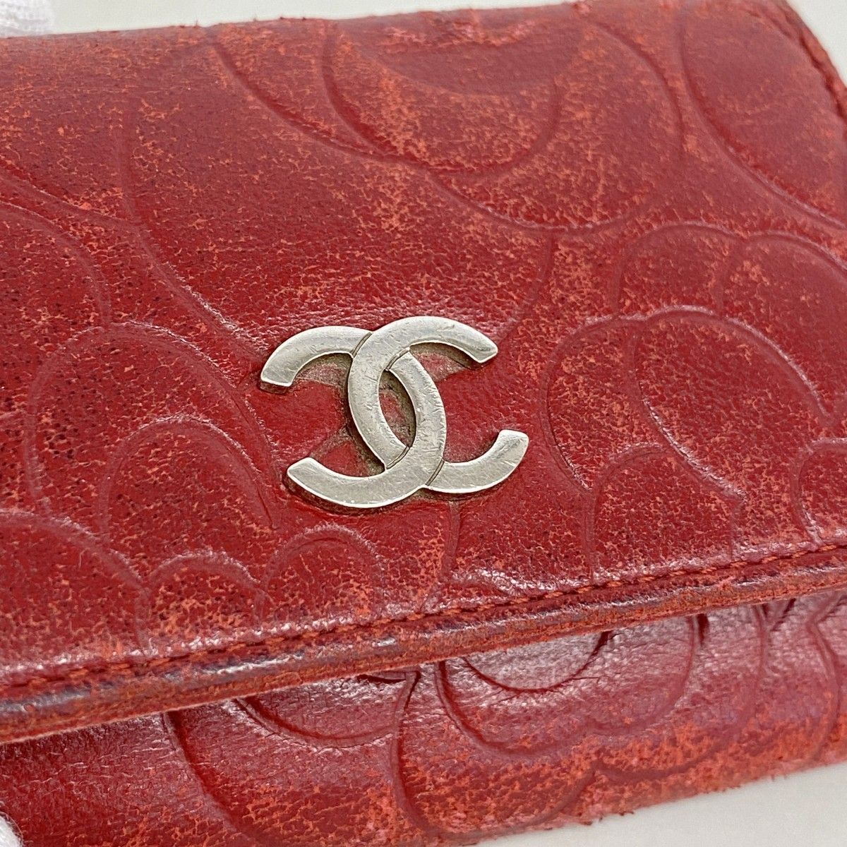 Chanel Key Case Camellia Lambskin Red Silver Key Holder — view 8