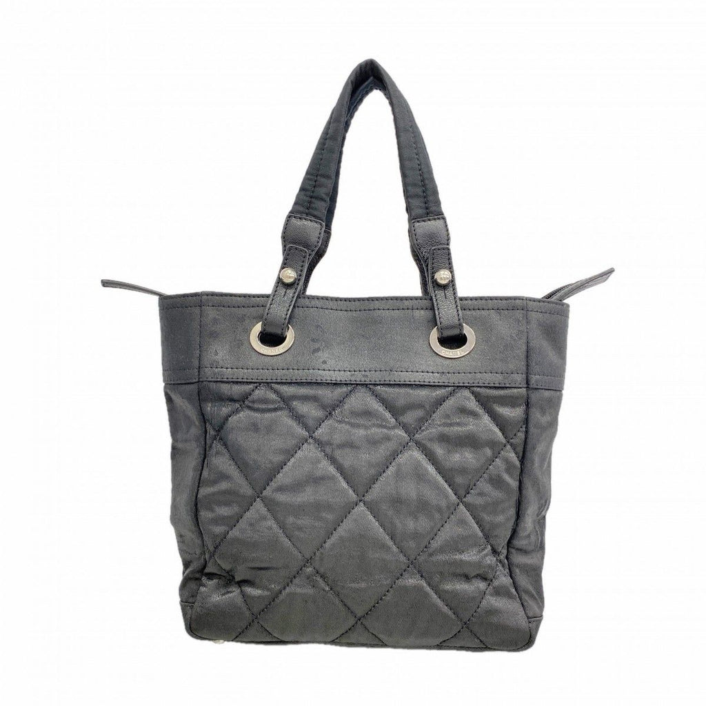 Chanel Tote Paris Biarritz Nylon Canvas Black Silver