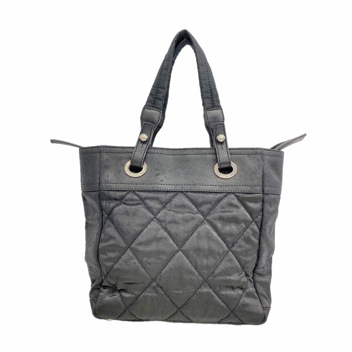 Chanel Tote Paris Biarritz Nylon Canvas Black Silver