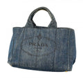 Prada Tote Canapa Denim Navy Gold