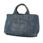 Prada Tote Canapa Denim Navy Gold