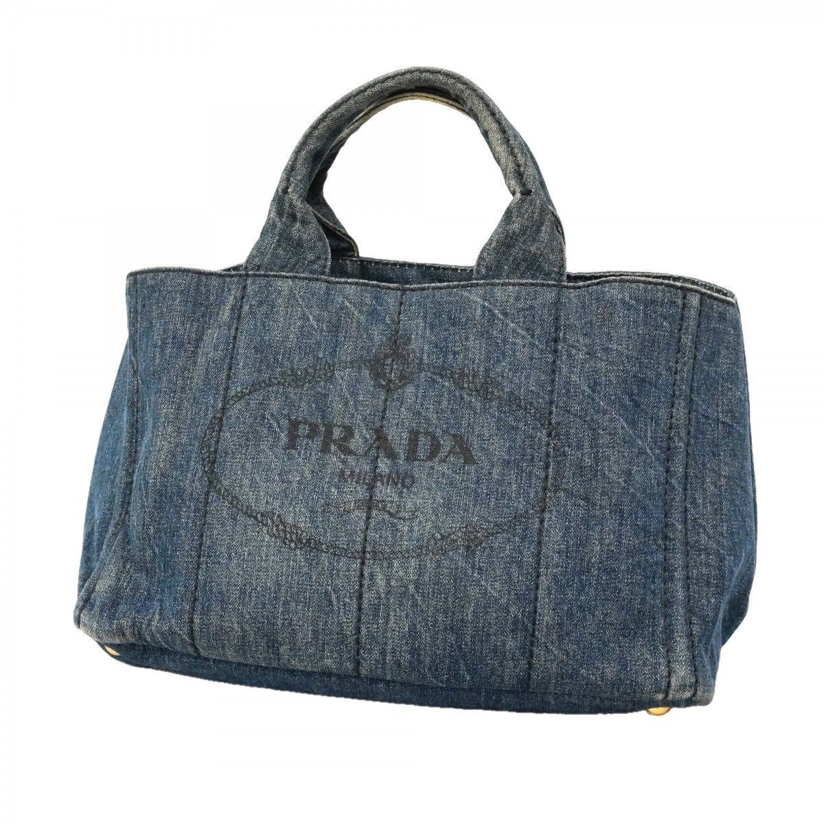 Prada Tote Canapa Denim Navy Gold