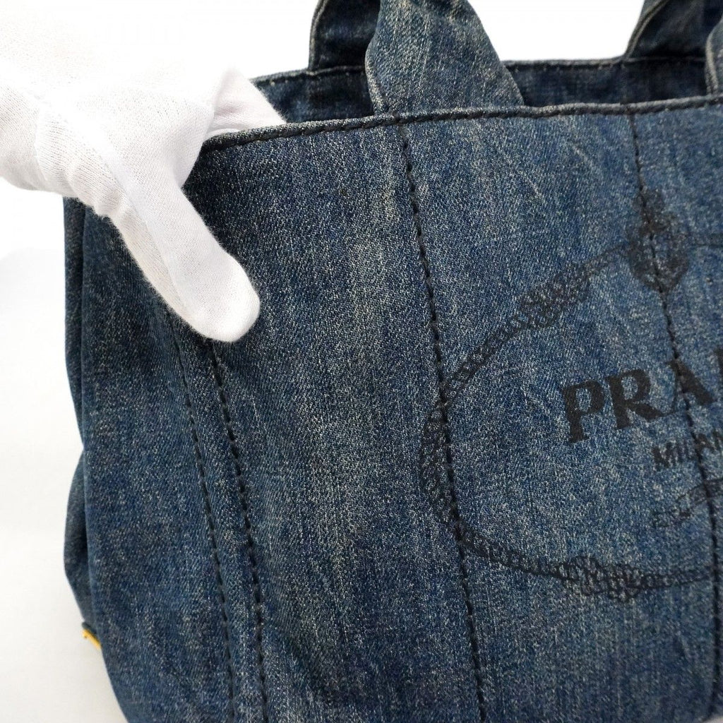 Prada Tote Canapa Denim Navy Gold — view 9