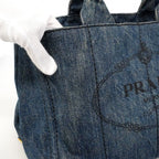Prada Tote Canapa Denim Navy Gold — view 9