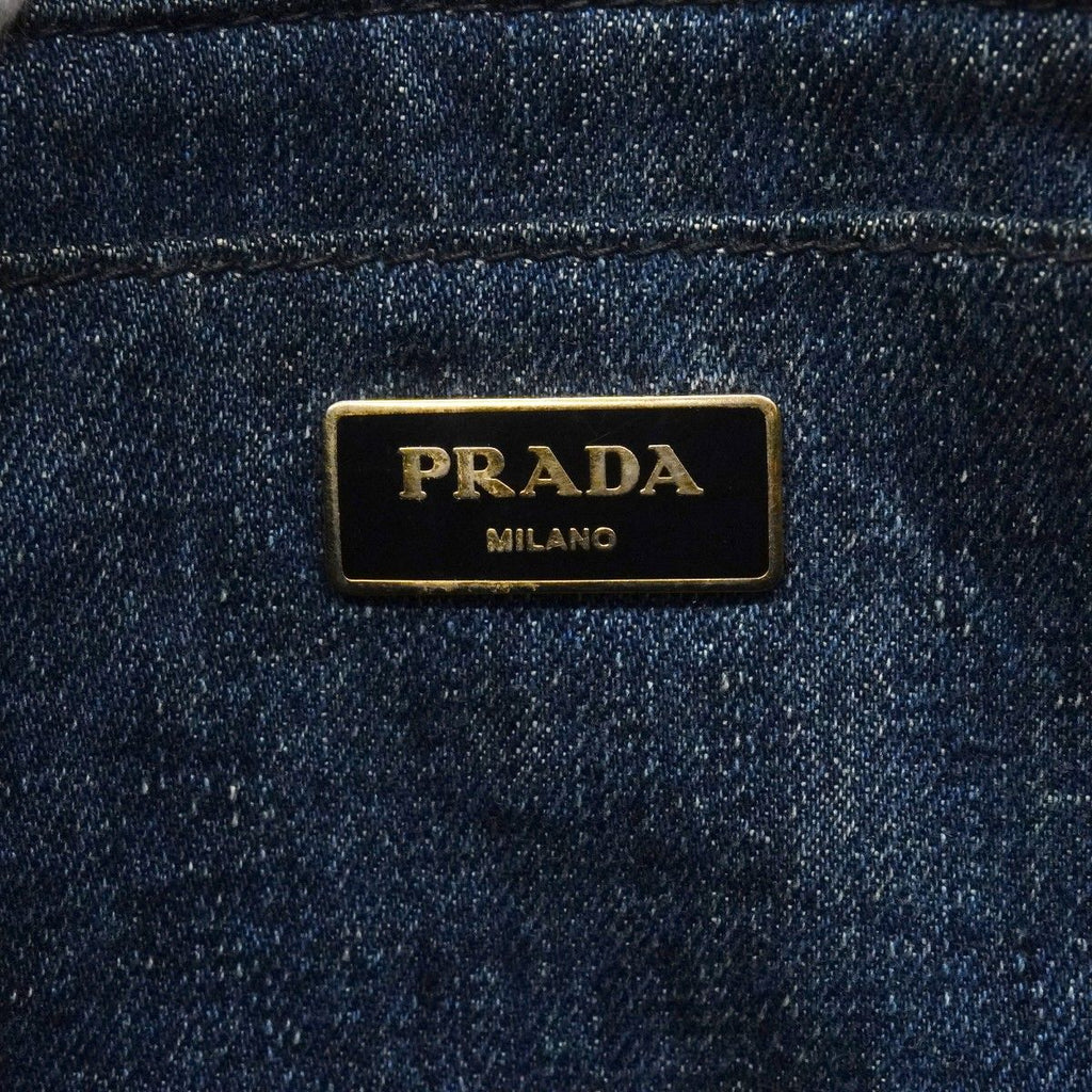 Prada Tote Canapa Denim Navy Gold — view 5