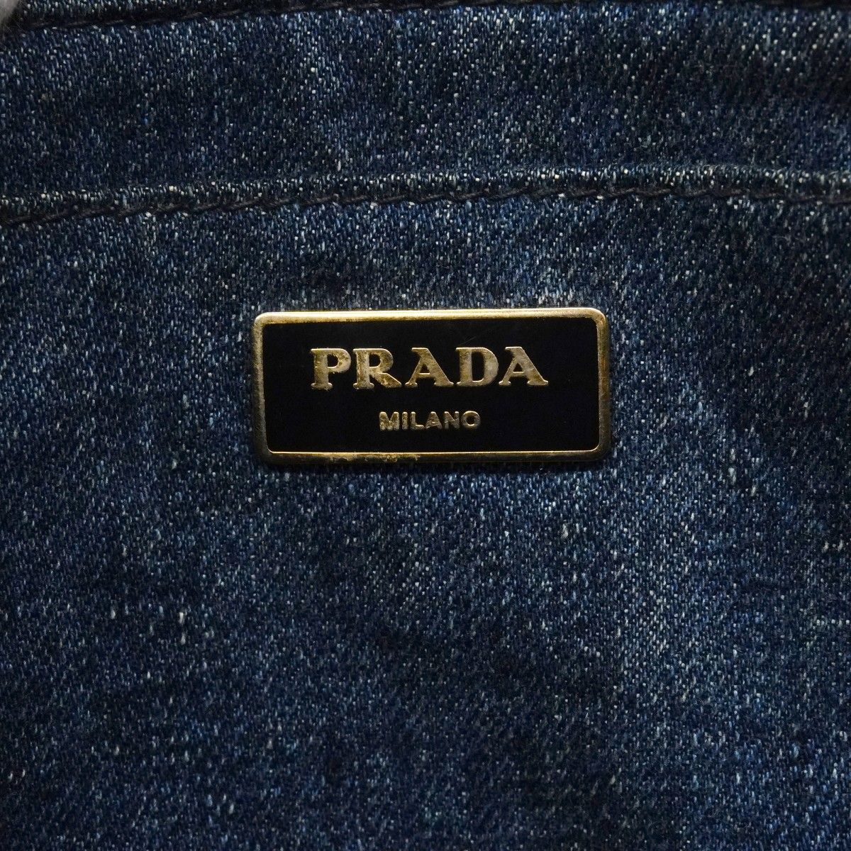Prada Tote Canapa Denim Navy Gold — view 5