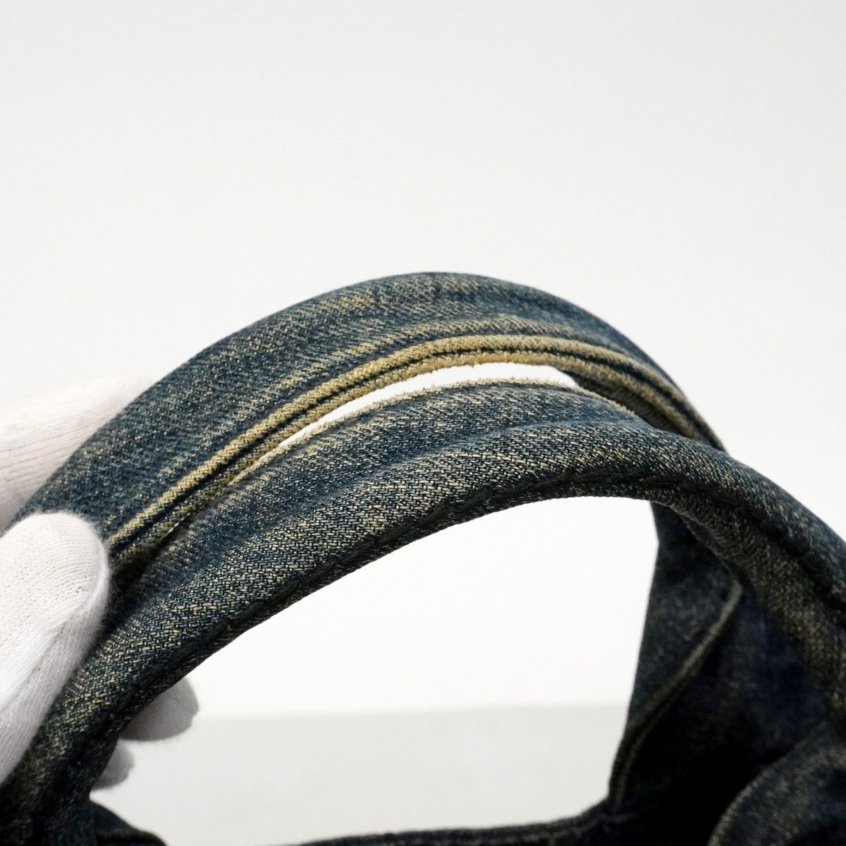 Prada Tote Canapa Denim Navy Gold — view 8
