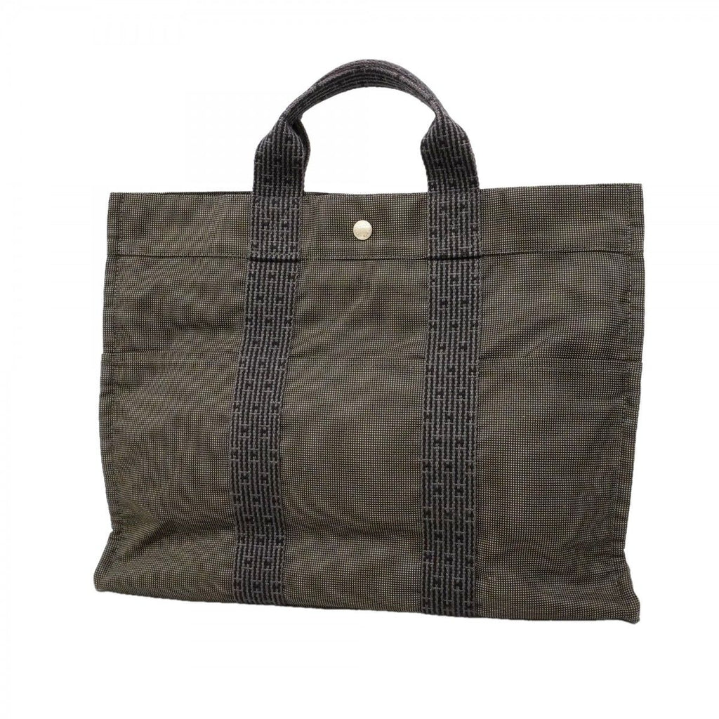 Hermes Tote Her Line MM Canvas Gray Silver