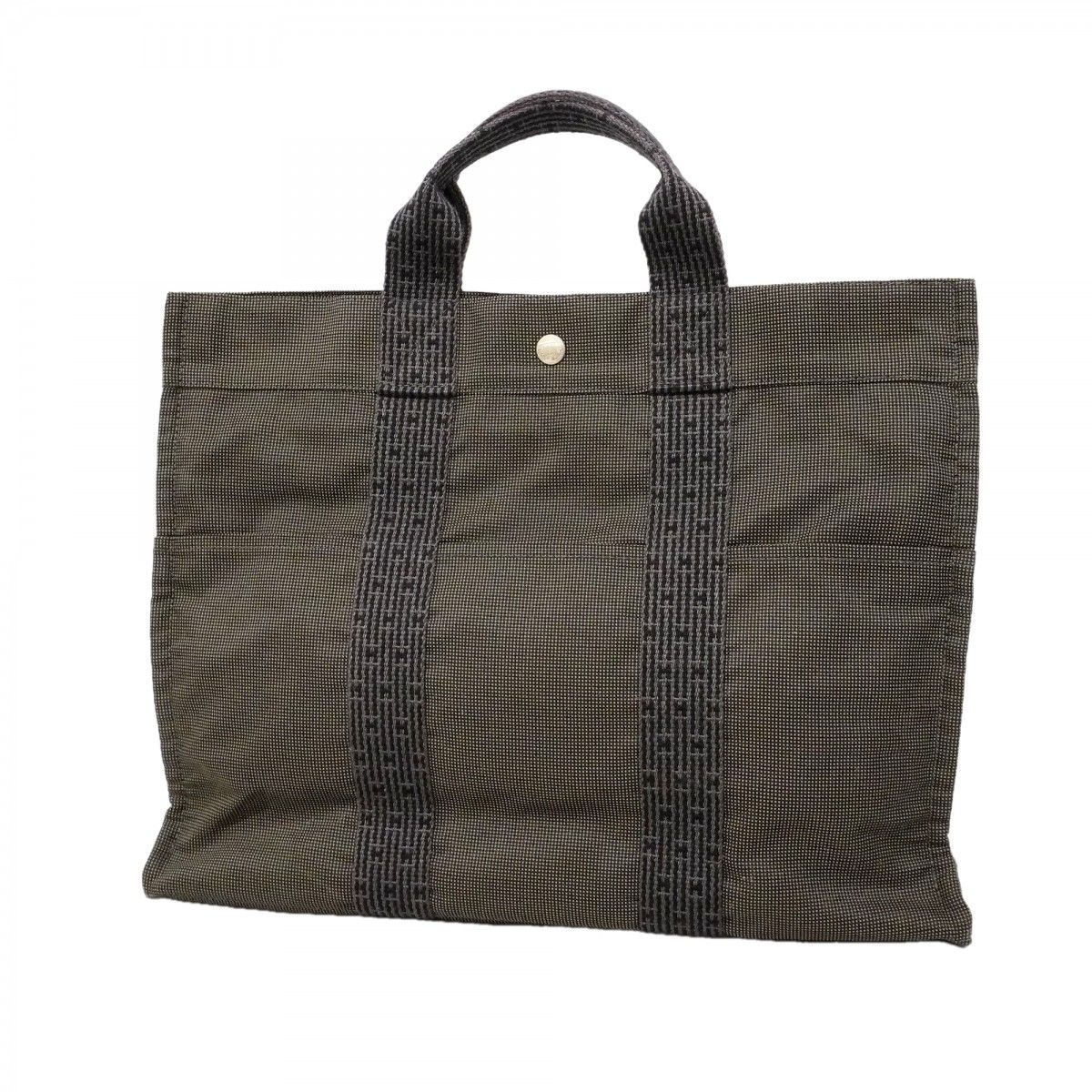 Hermes Tote Her Line MM Canvas Gray Silver