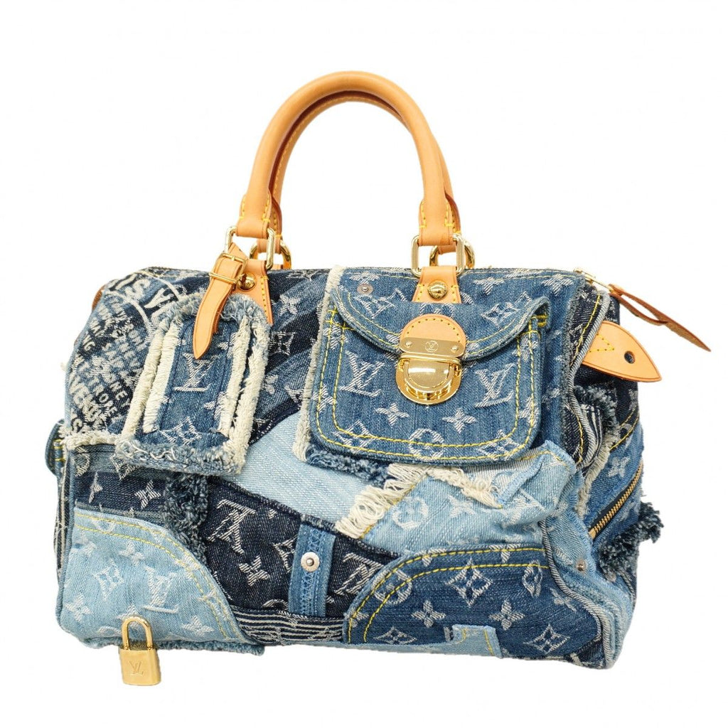 Louis Vuitton Handbag Monogram Denim Patchwork Speedy 30 Blue