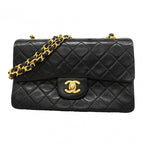 Chanel Shoulder Bag Quilted Lambskin Black Gold