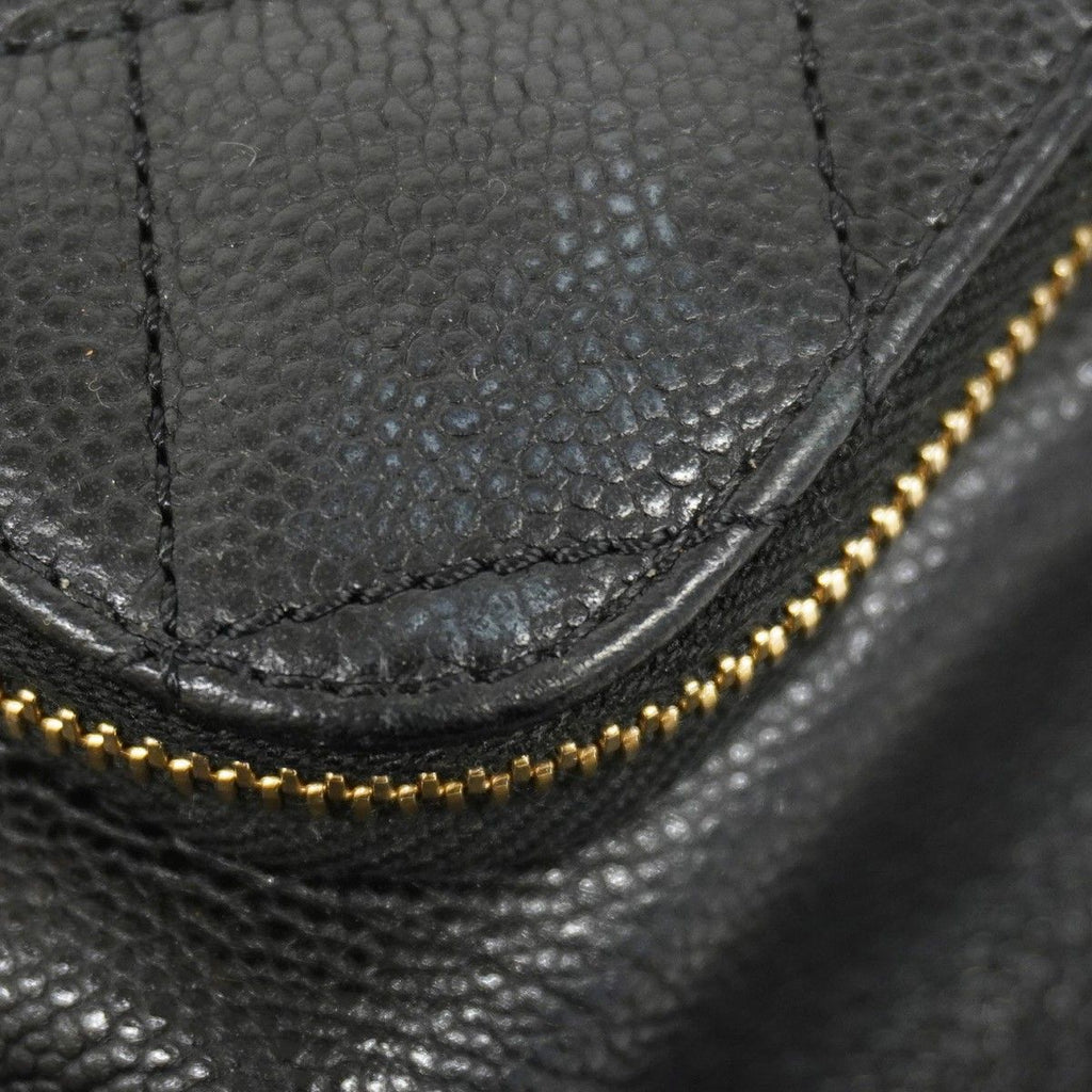 Chanel Shoulder Bag Quilted Caviar Leather Black Champagne Gold — view 8