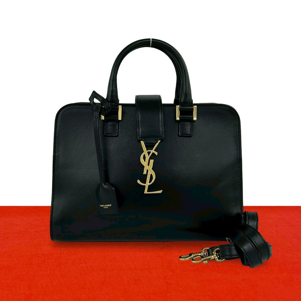 Saint Laurent Paris Cabas YSL Logo Leather 2-Way Shoulder Bag Black