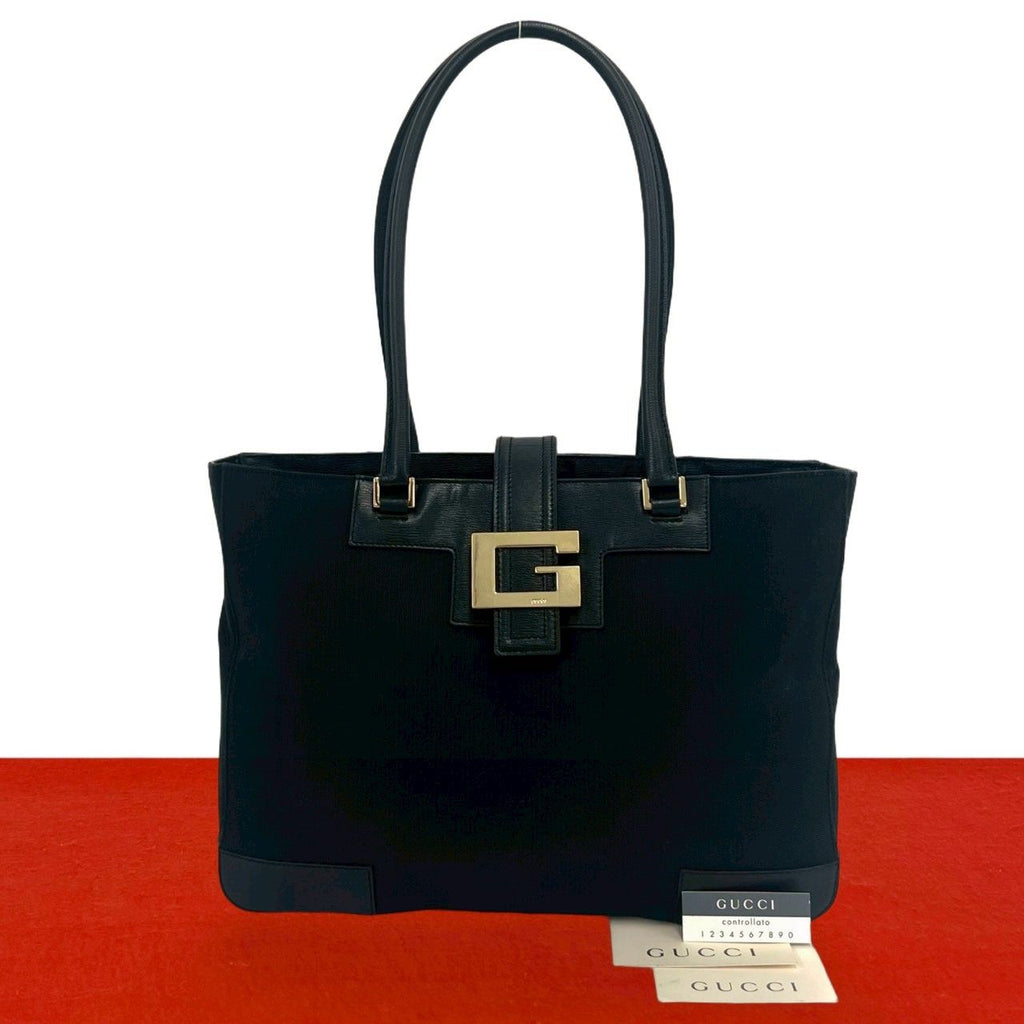 Gucci Vintage Logo Canvas Leather Tote Black