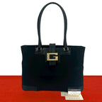 Gucci Vintage Logo Canvas Leather Tote Black