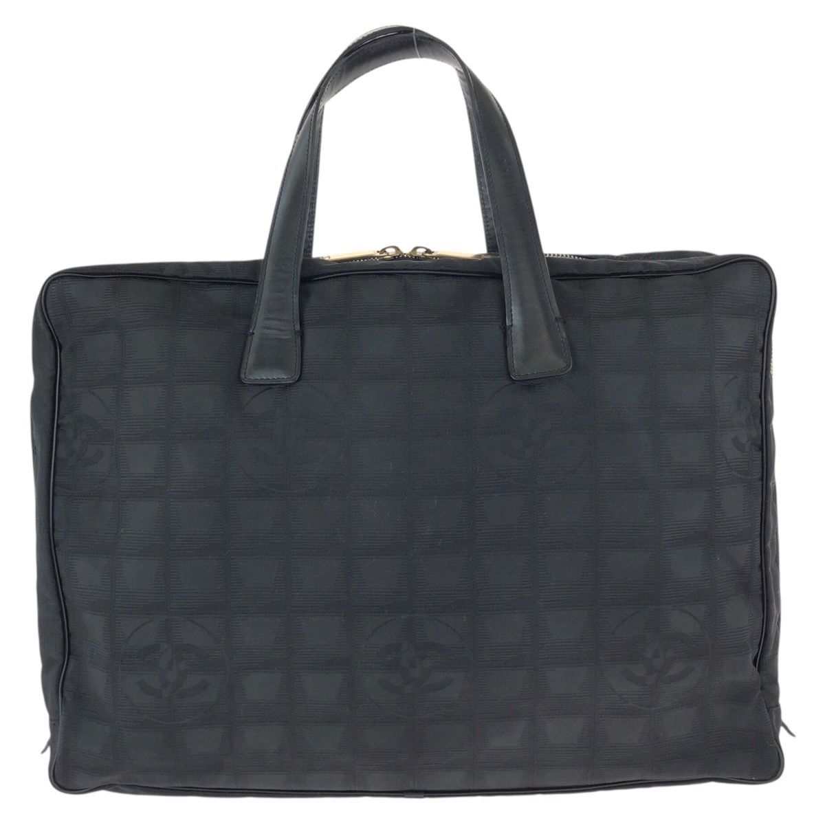 Chanel New Travel Line CC Logo Black Gold Nylon Leather Tote Business