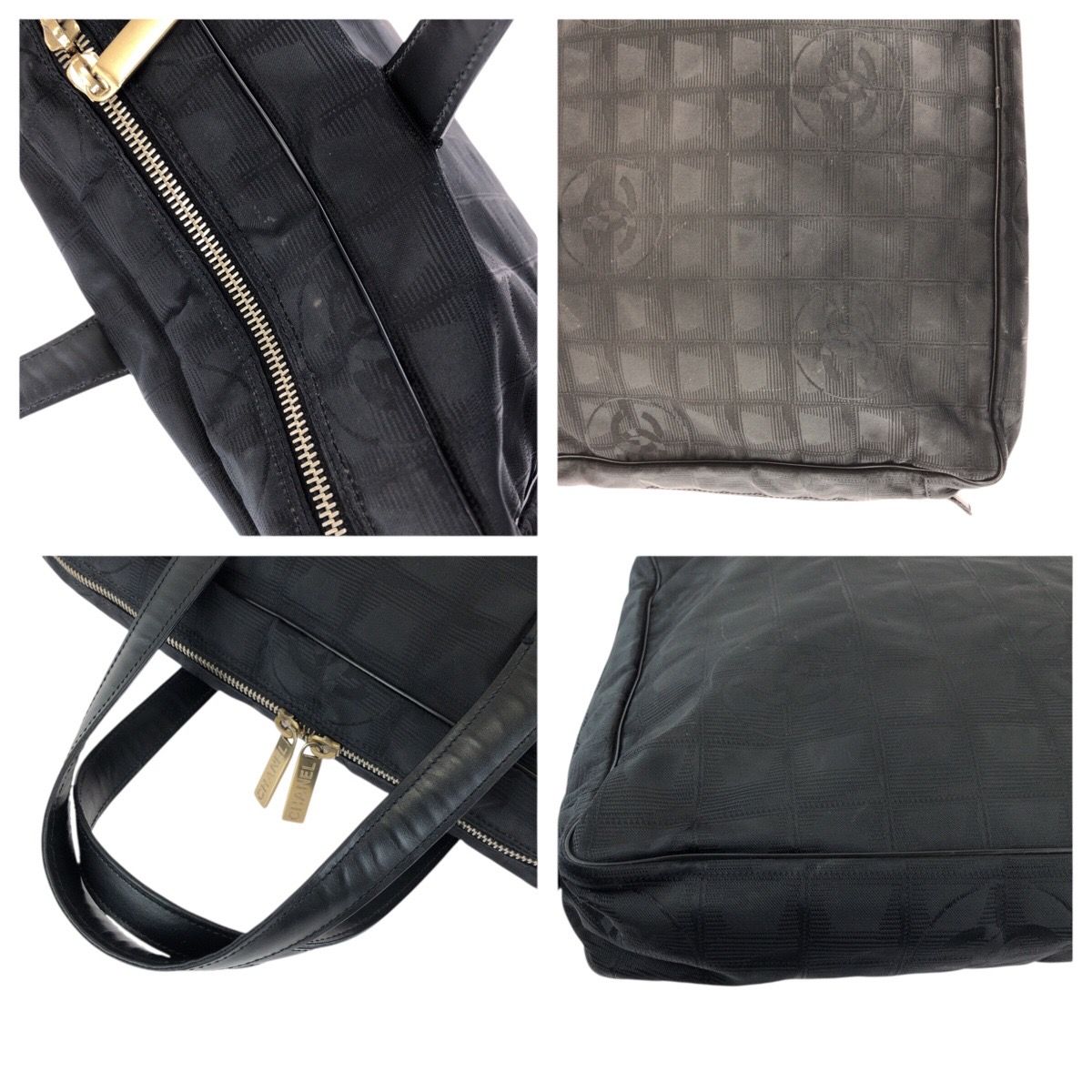 Chanel New Travel Line CC Logo Black Gold Nylon Leather Tote Business — view 5