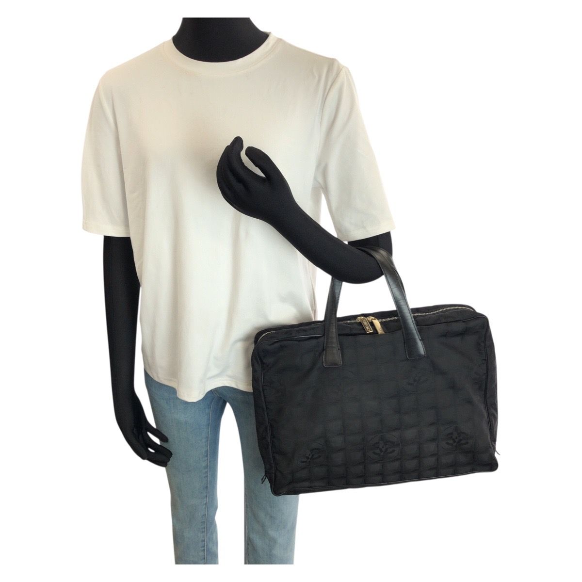 Chanel New Travel Line CC Logo Black Gold Nylon Leather Tote Business — view 6