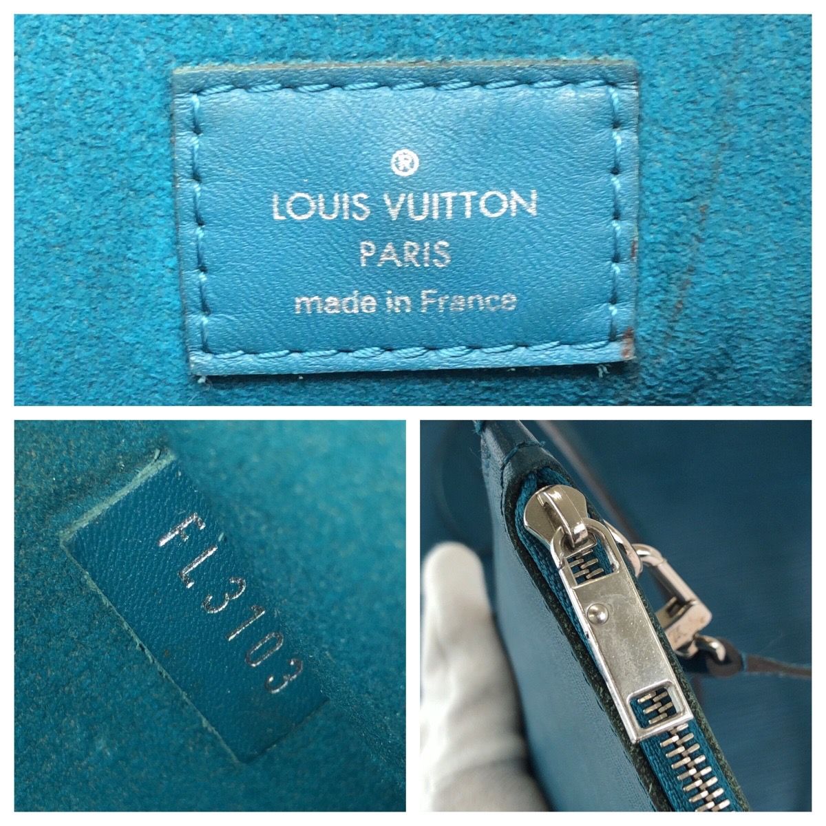 Louis Vuitton Epi Neverfull MM Blue Silver Leather Tote Shoulder — view 4