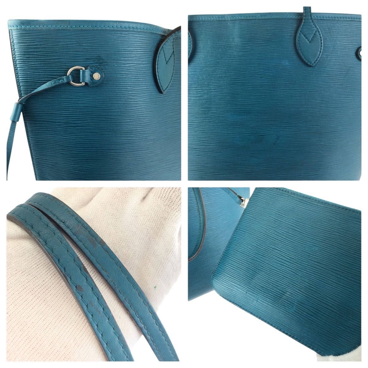 Louis Vuitton Epi Neverfull MM Blue Silver Leather Tote Shoulder — view 6