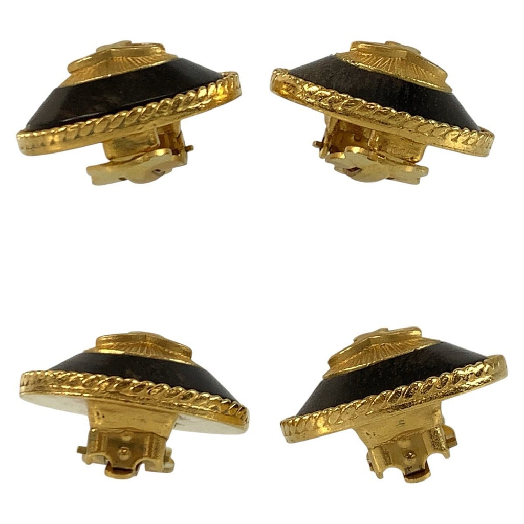 Chanel CC Logo Black Gold Wood Plated Earrings — view 6