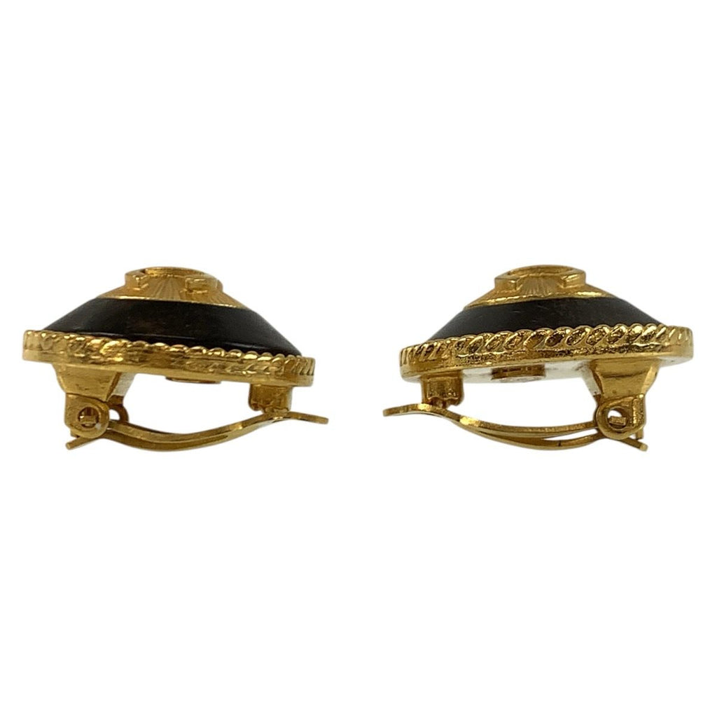 Chanel CC Logo Black Gold Wood Plated Earrings — view 5