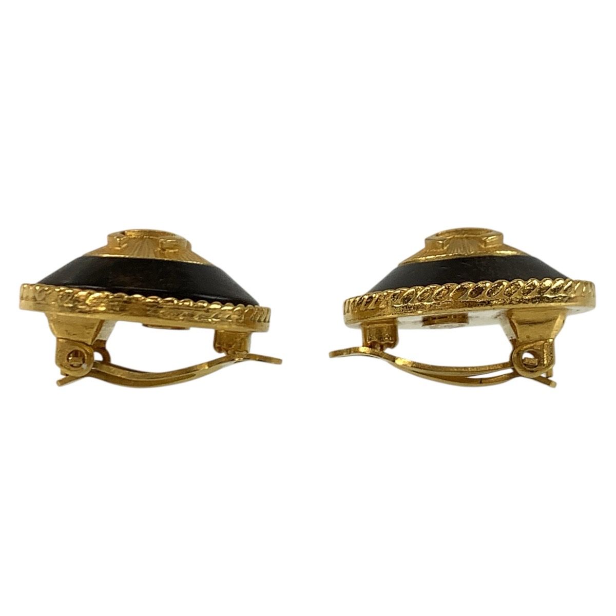 Chanel CC Logo Black Gold Wood Plated Earrings — view 5