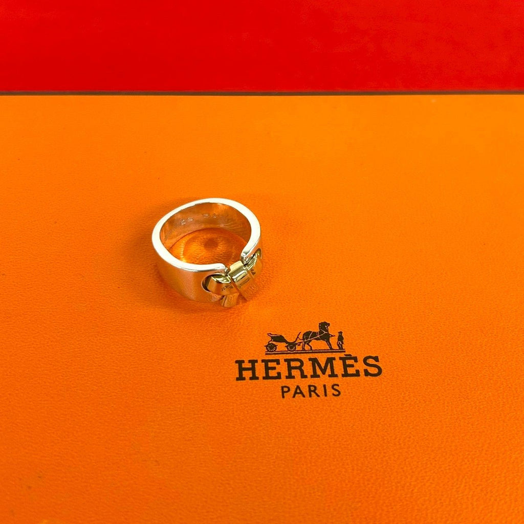 Hermes Russet Ribbon Ring 925 Sterling Silver Gold