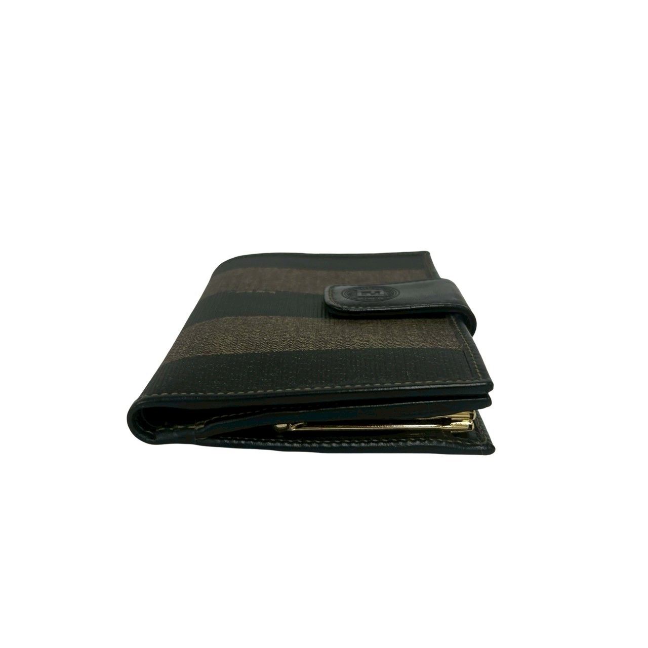 Fendi Vintage Pecan Leather Kiss Lock Bifold Wallet Brown Black — view 5