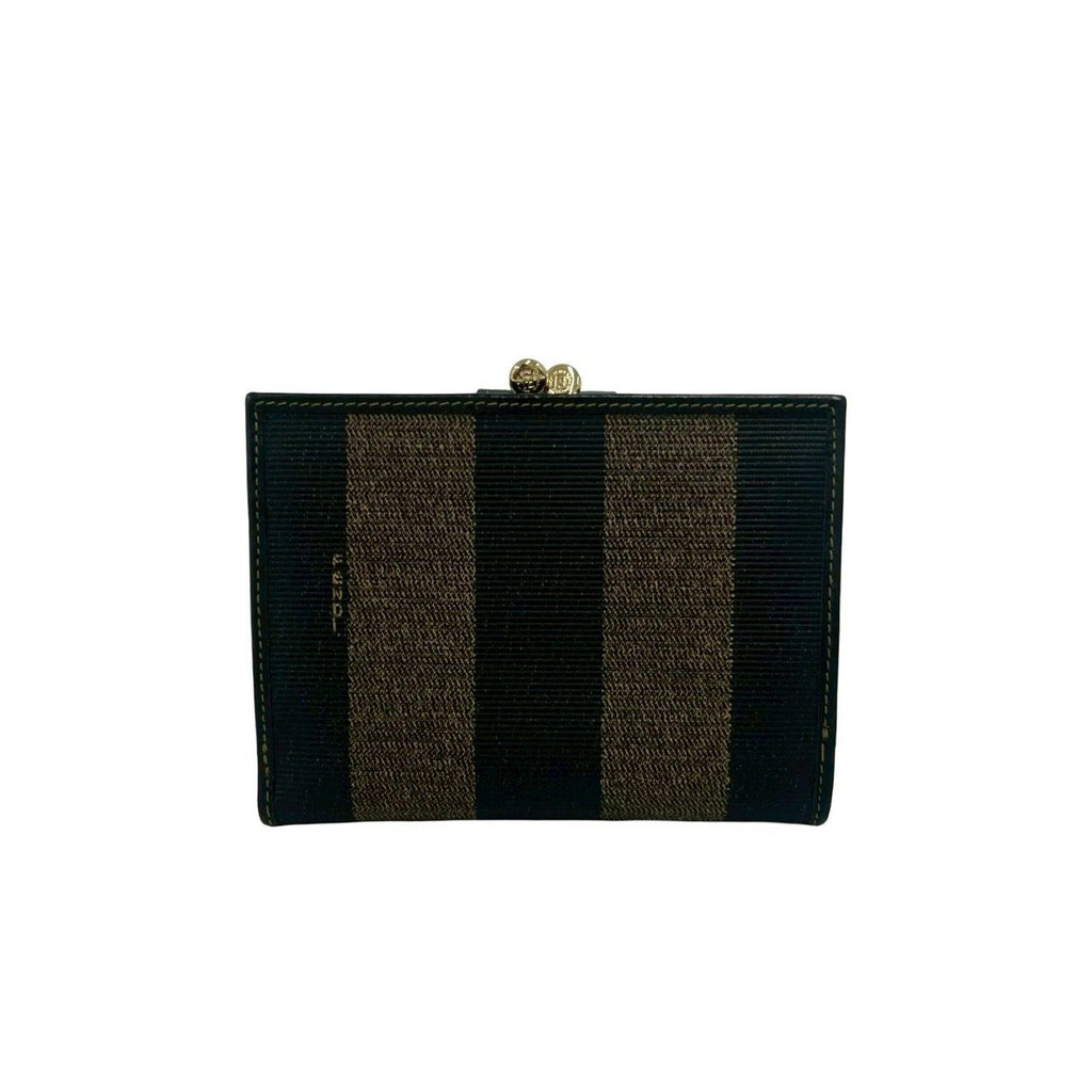 Fendi Vintage Pecan Leather Kiss Lock Bifold Wallet Brown Black — view 2