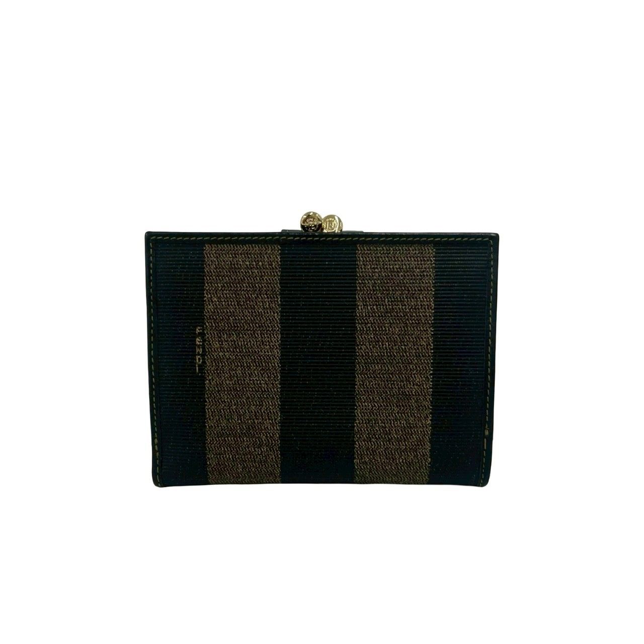 Fendi Vintage Pecan Leather Kiss Lock Bifold Wallet Brown Black — view 2