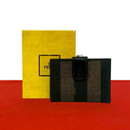 Fendi Vintage Pecan Leather Kiss Lock Bifold Wallet Brown Black