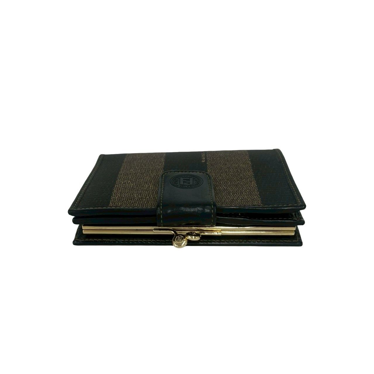 Fendi Vintage Pecan Leather Kiss Lock Bifold Wallet Brown Black — view 3