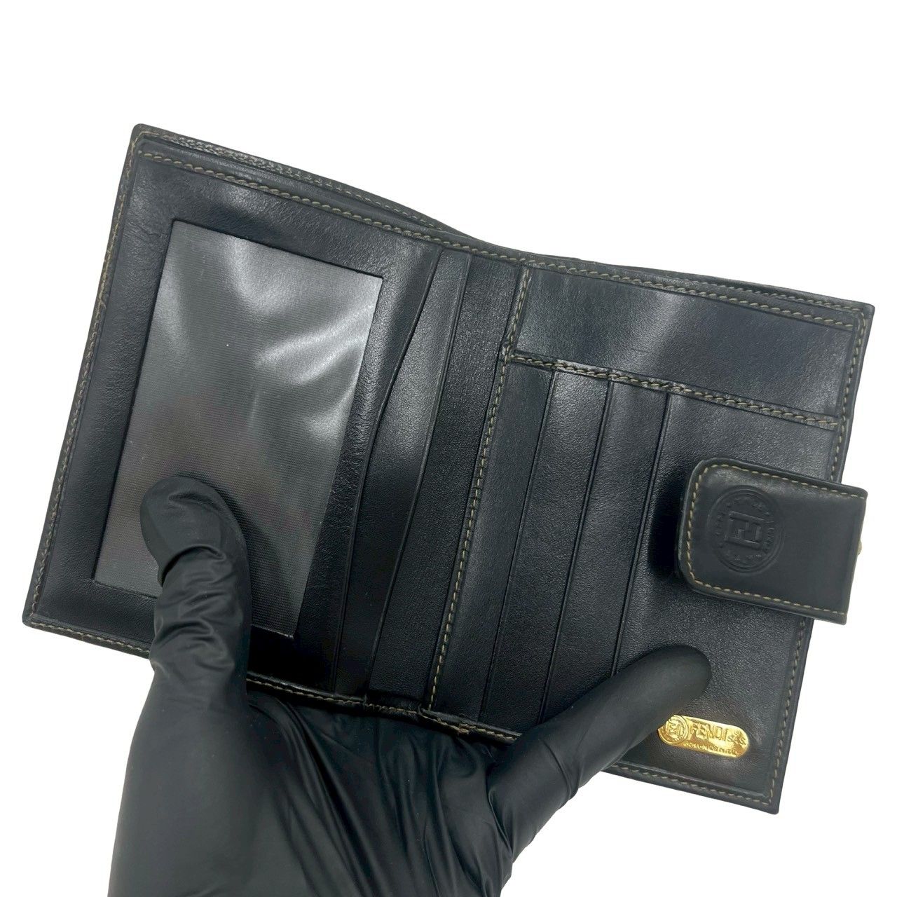 Fendi Vintage Pecan Leather Kiss Lock Bifold Wallet Brown Black — view 7