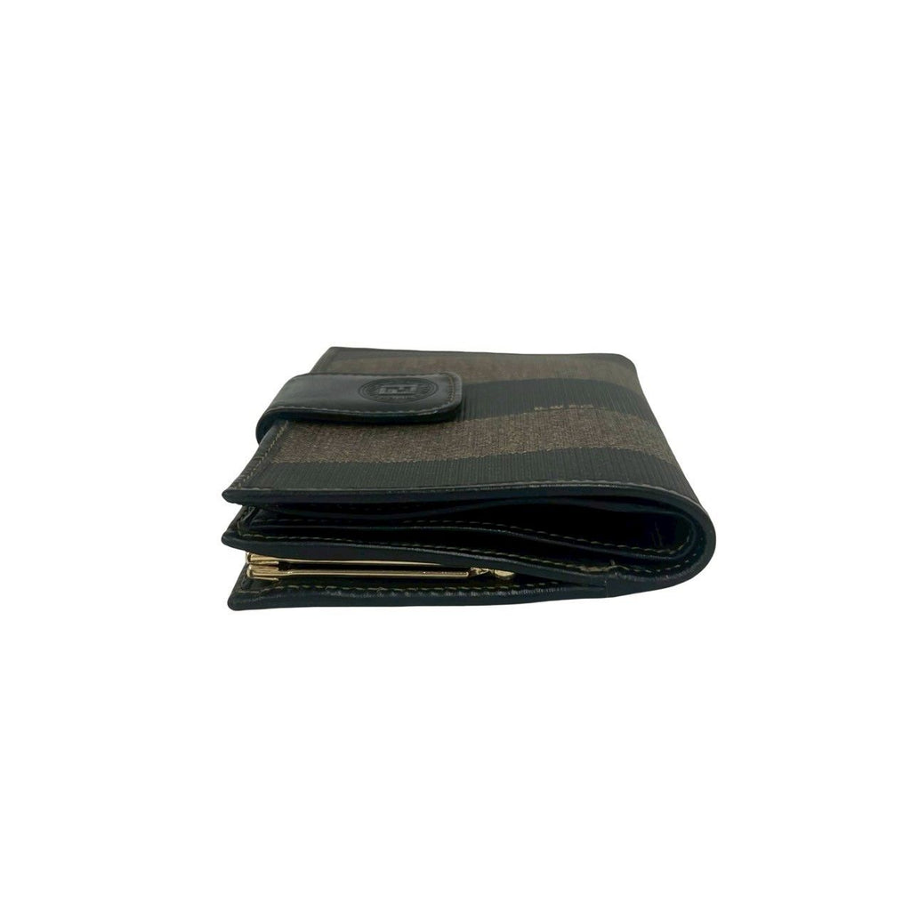 Fendi Vintage Pecan Leather Kiss Lock Bifold Wallet Brown Black — view 4