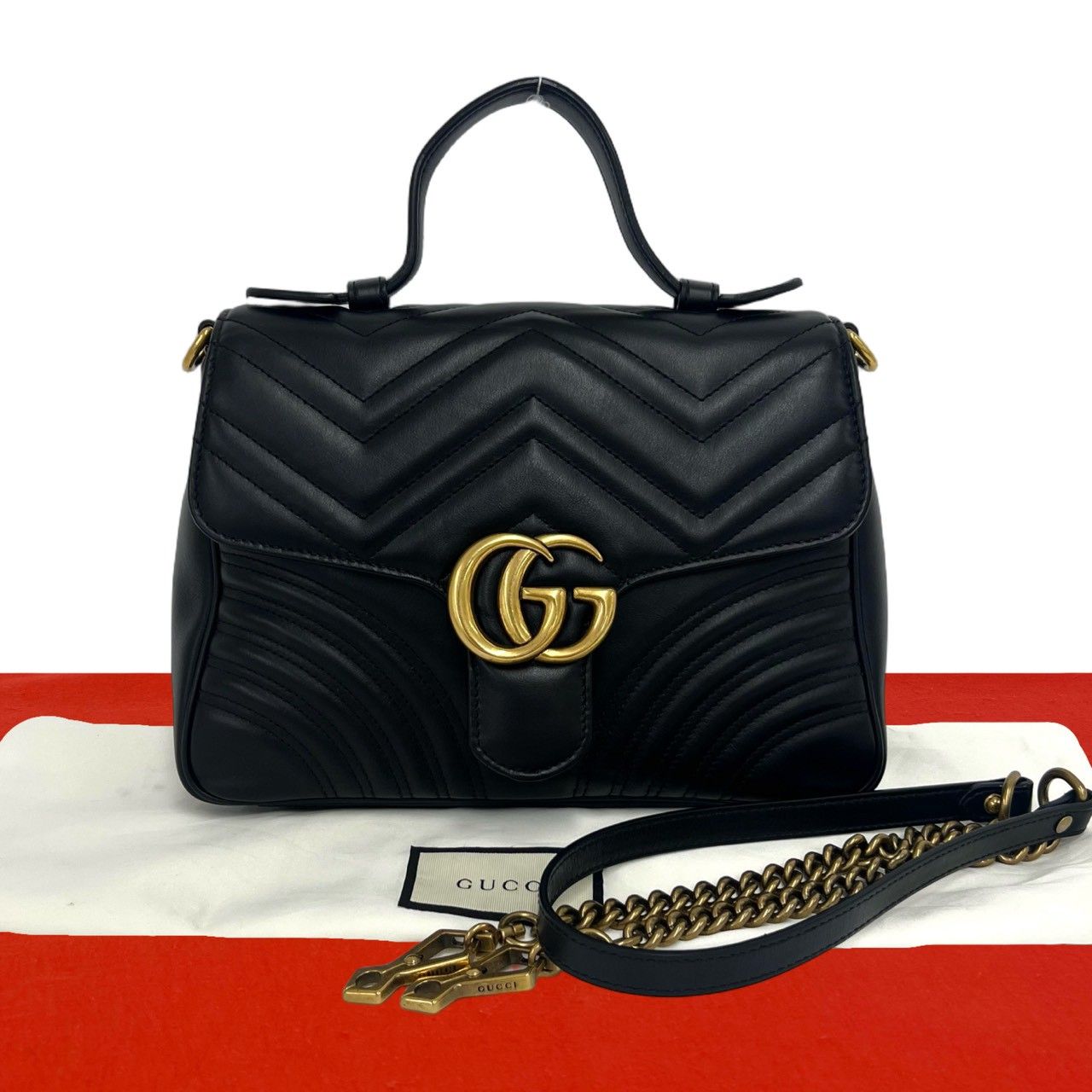 Gucci GG Marmont Leather 2-Way Shoulder Bag Pochette Black