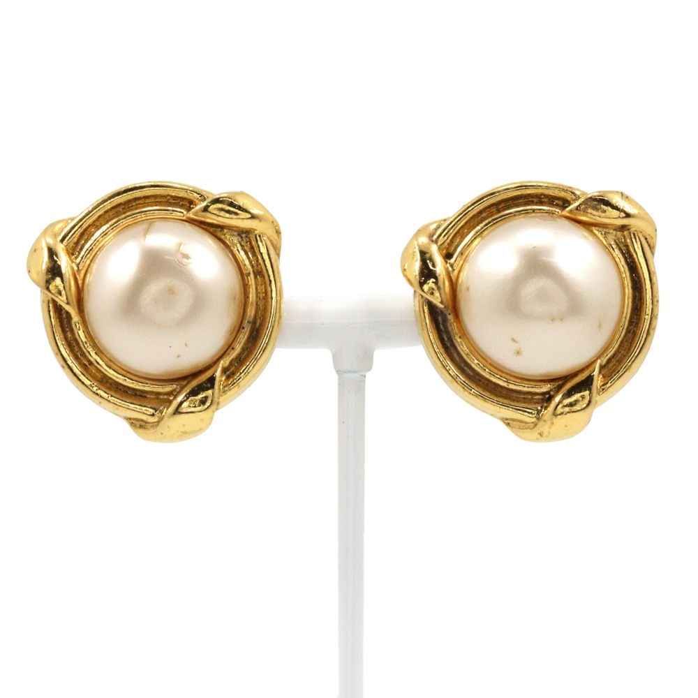 Chanel Vintage Gold Plated Faux Pearl Earrings