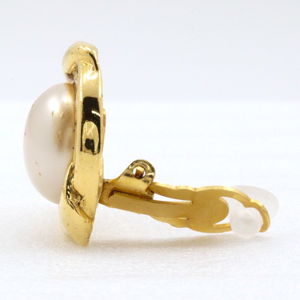 Chanel Vintage Gold Plated Faux Pearl Earrings — view 7