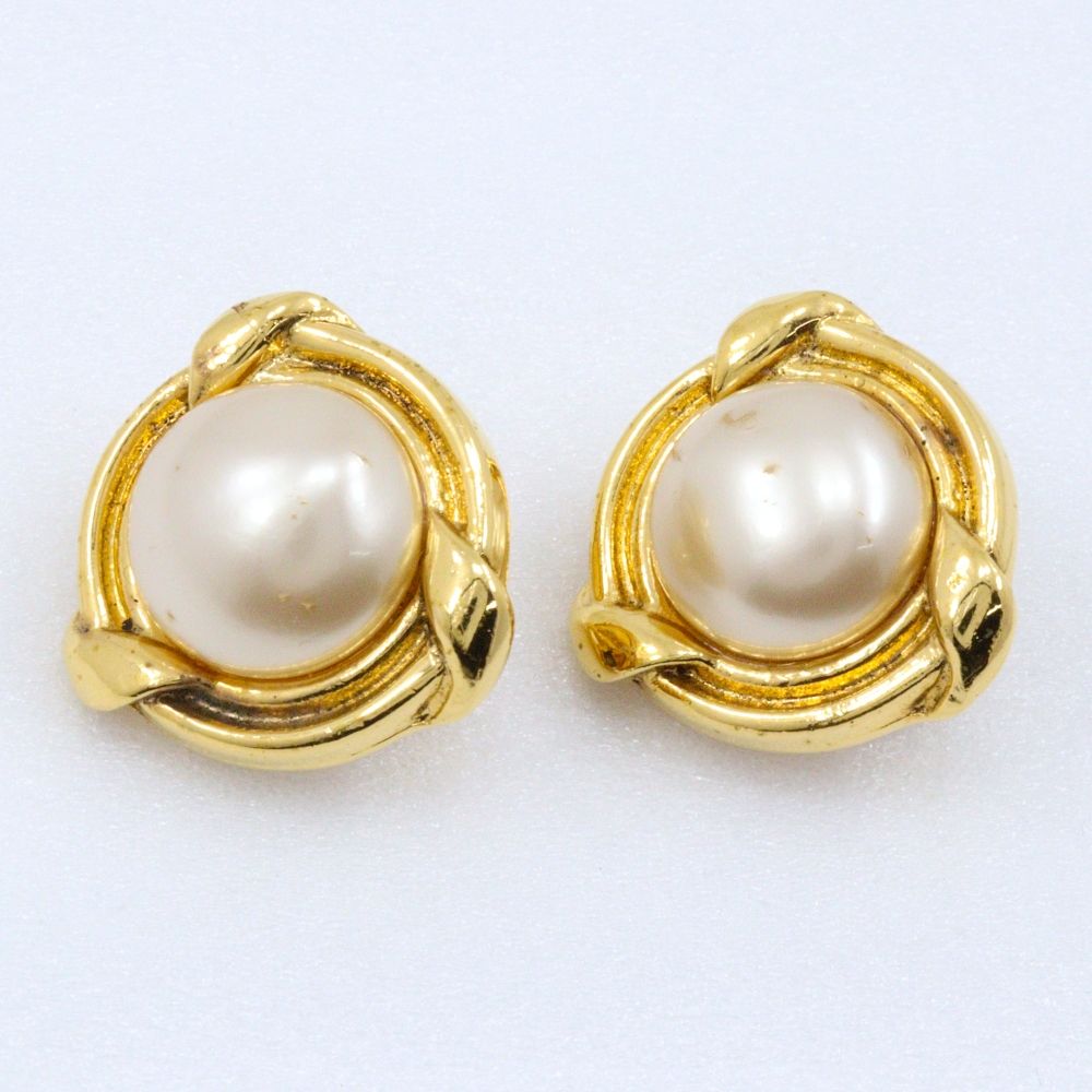 Chanel Vintage Gold Plated Faux Pearl Earrings — view 4
