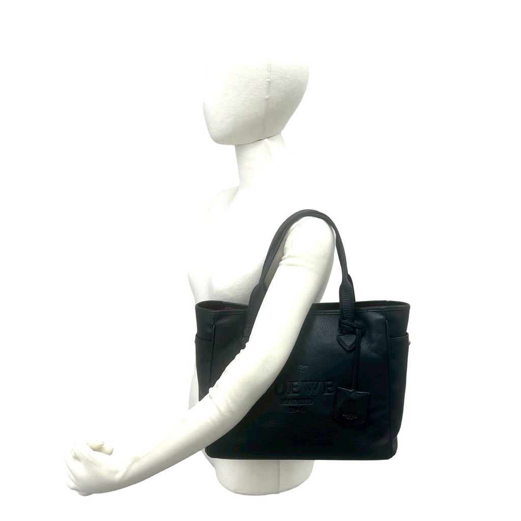 Loewe Box Heritage Logo Embossed Leather Tote Boston Bag Black — view 2