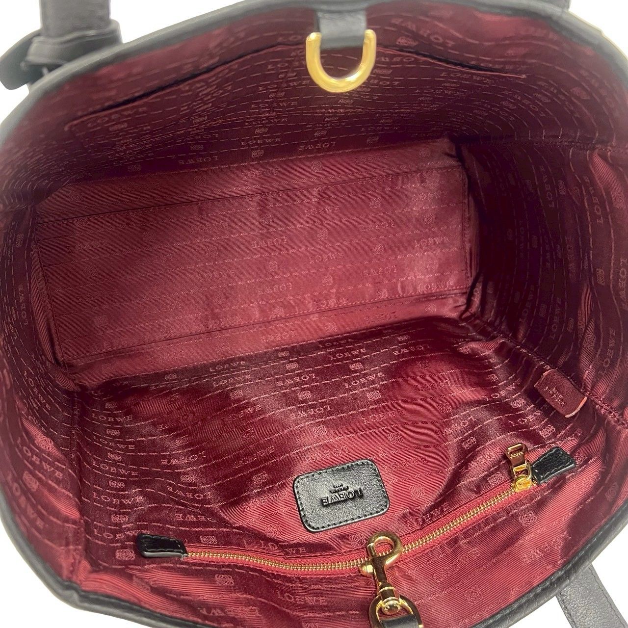 Loewe Box Heritage Logo Embossed Leather Tote Boston Bag Black — view 9