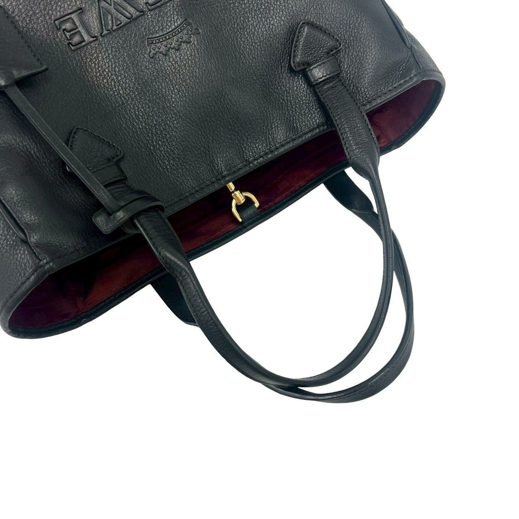Loewe Box Heritage Logo Embossed Leather Tote Boston Bag Black — view 4