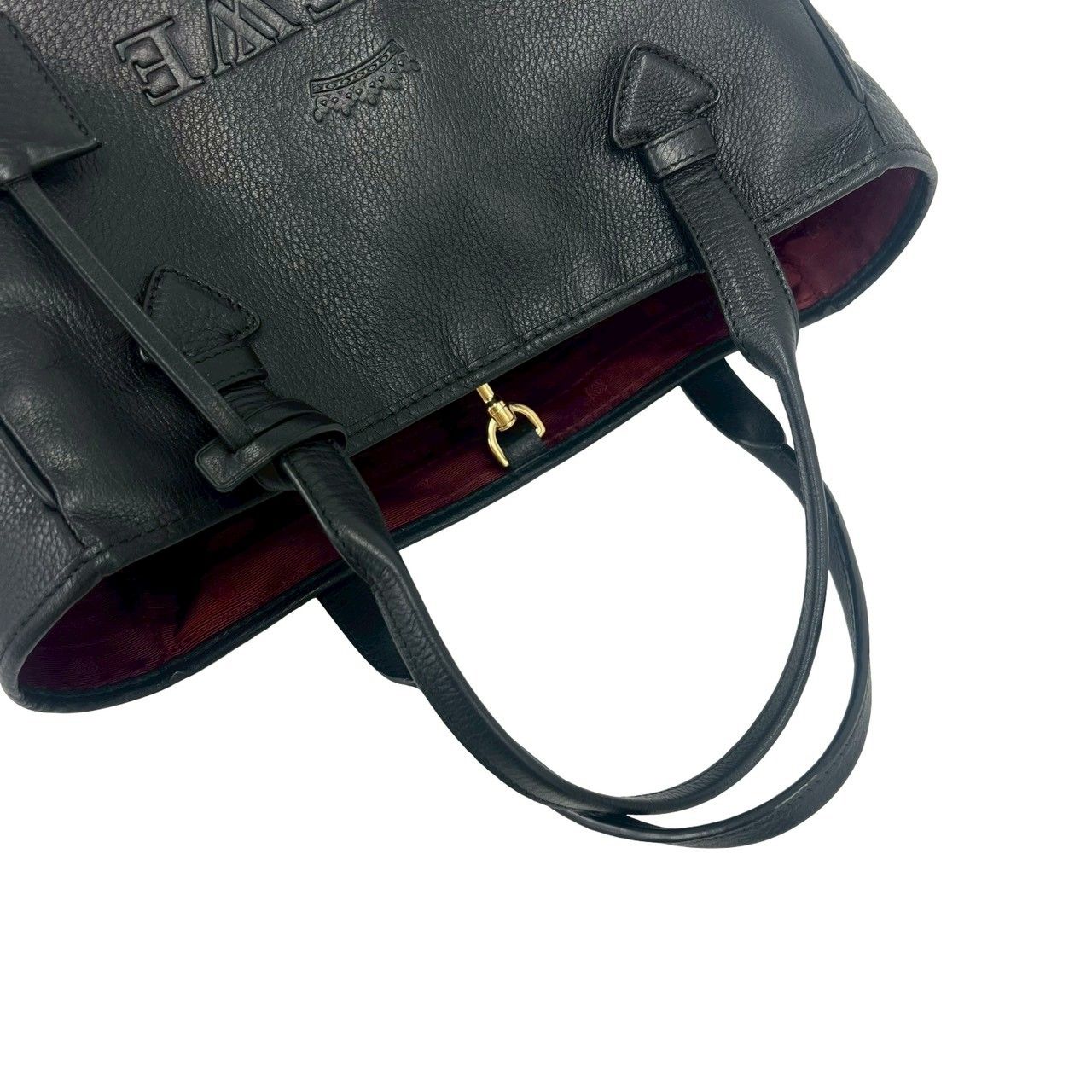 Loewe Box Heritage Logo Embossed Leather Tote Boston Bag Black — view 4