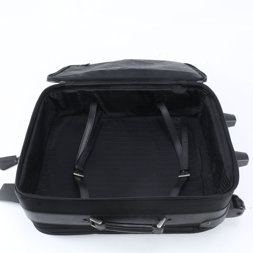 Prada Tessuto Nylon Saffiano Leather Suitcase Carry Case Bag Black — view 9