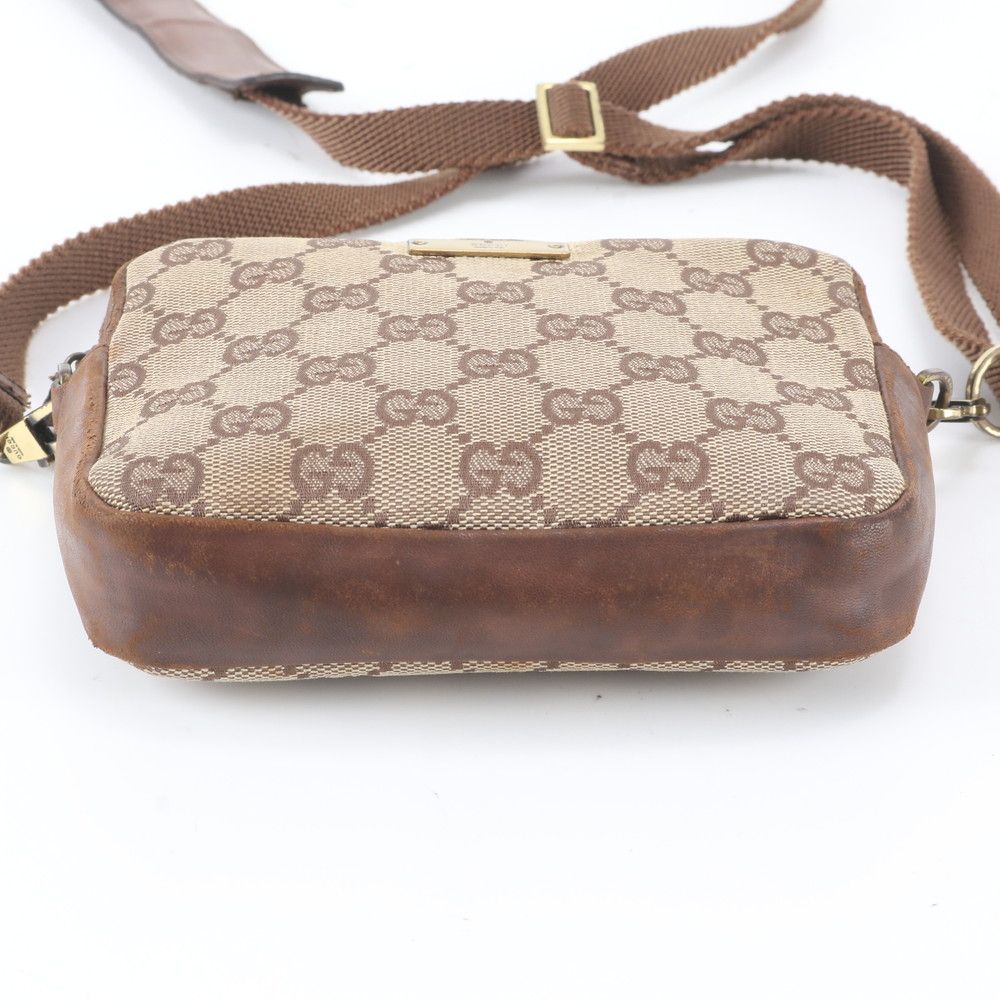 Gucci GG Canvas Leather Shoulder Bag Crossbody Brown — view 6