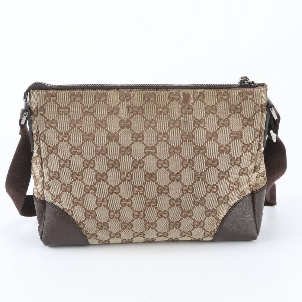 Gucci GG Canvas Leather Shoulder Bag Crossbody Messenger Business Brown — view 3