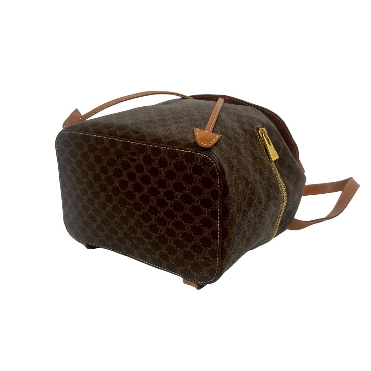 Celine Vintage Macadam Blason Triomphe Pattern Perforated Leather Drawstring — view 8