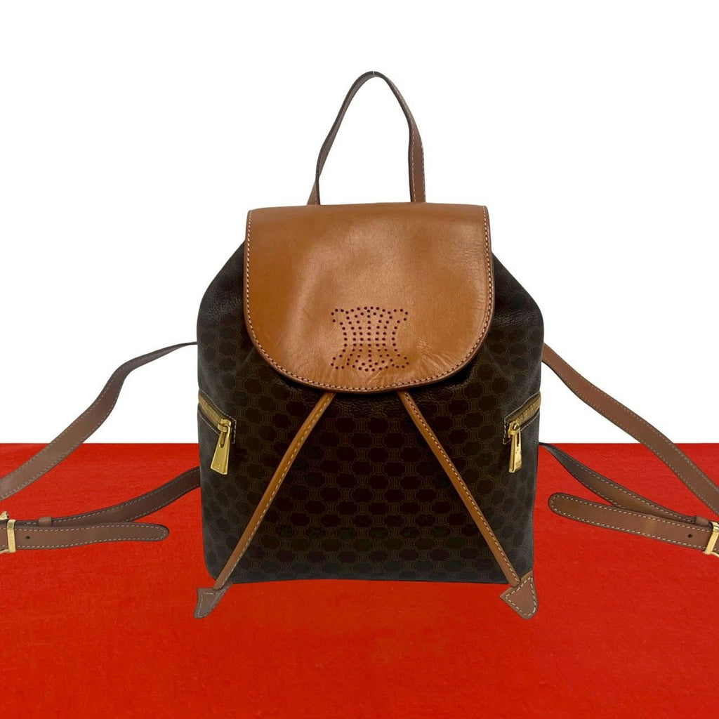Celine Vintage Macadam Blason Triomphe Pattern Perforated Leather Drawstring