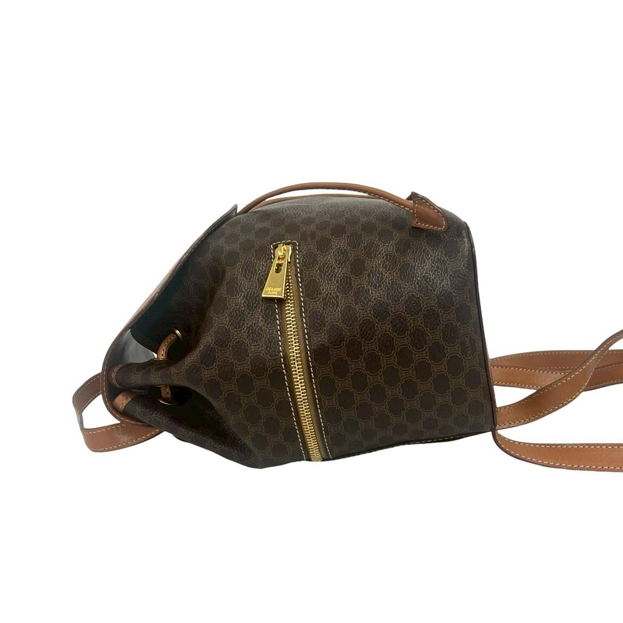 Celine Vintage Macadam Blason Triomphe Pattern Perforated Leather Drawstring — view 5