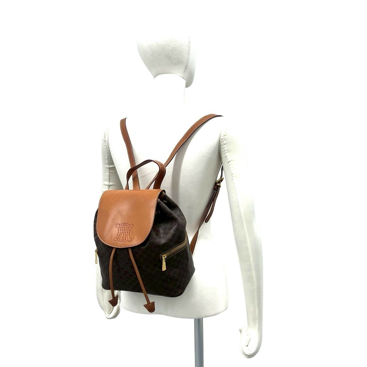 Celine Vintage Macadam Blason Triomphe Pattern Perforated Leather Drawstring — view 2